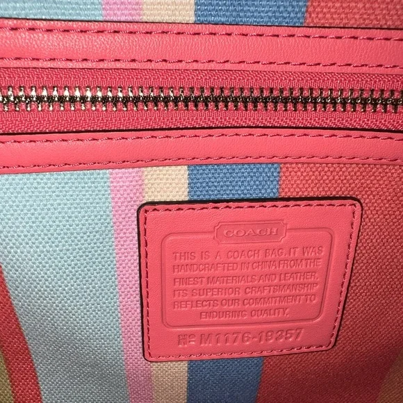 Coach striped canvas and leather shoulder bag - Picture 5 of 6